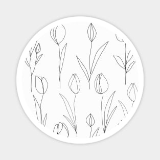 Tulip One Line Art Flowers Black And White Magnet